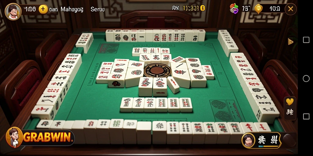 Screenshot utama GRABWIN memperlihatkan gameplay seru Mahjong yang menantang.