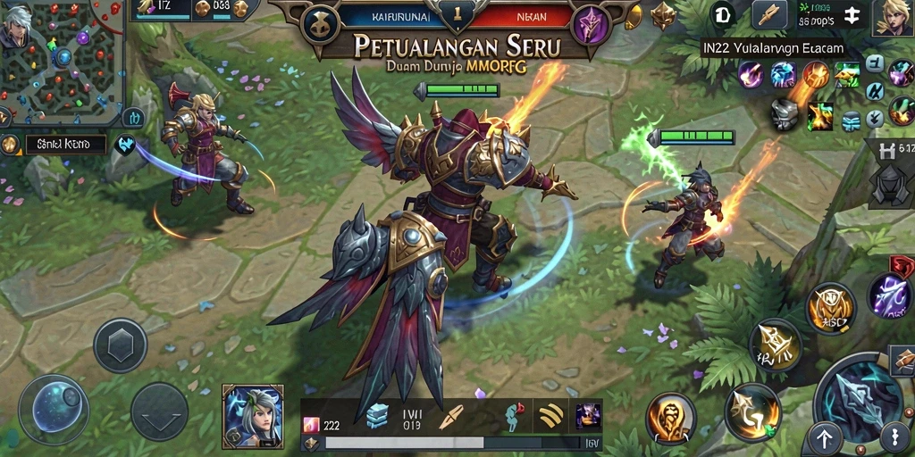 Tangkapan layar gameplay IN22 yang menunjukkan pertarungan epik antar pemain dalam MMORPG.