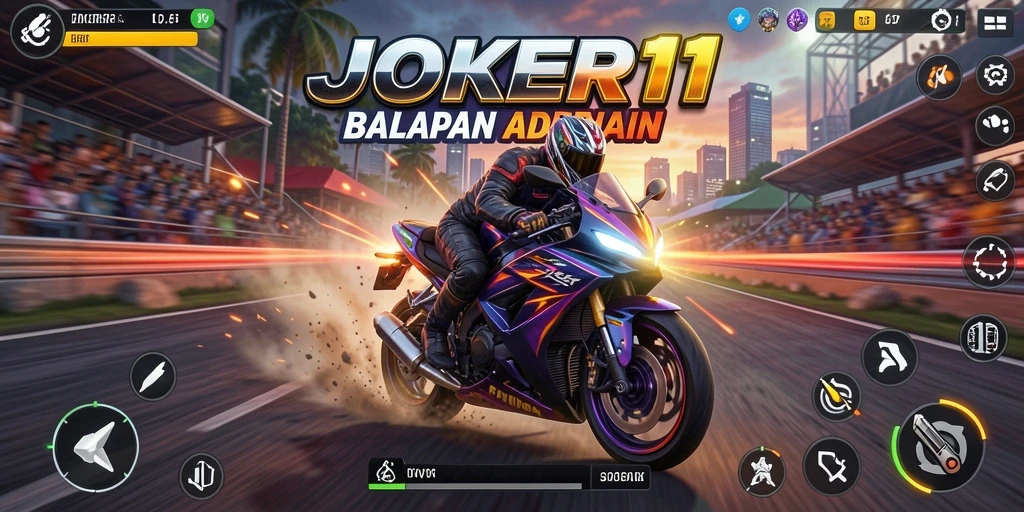 Gameplay seru JOKER11 dengan balapan motor yang menegangkan.