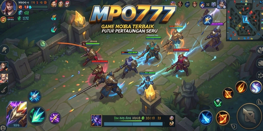 Screenshot MPO777 menunjukkan aksi seru dalam pertarungan tim MOBA.