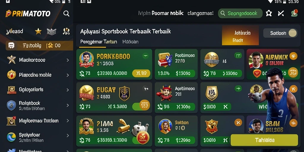 Tampilan layar utama PRIMATOTO dengan opsi taruhan olahraga.