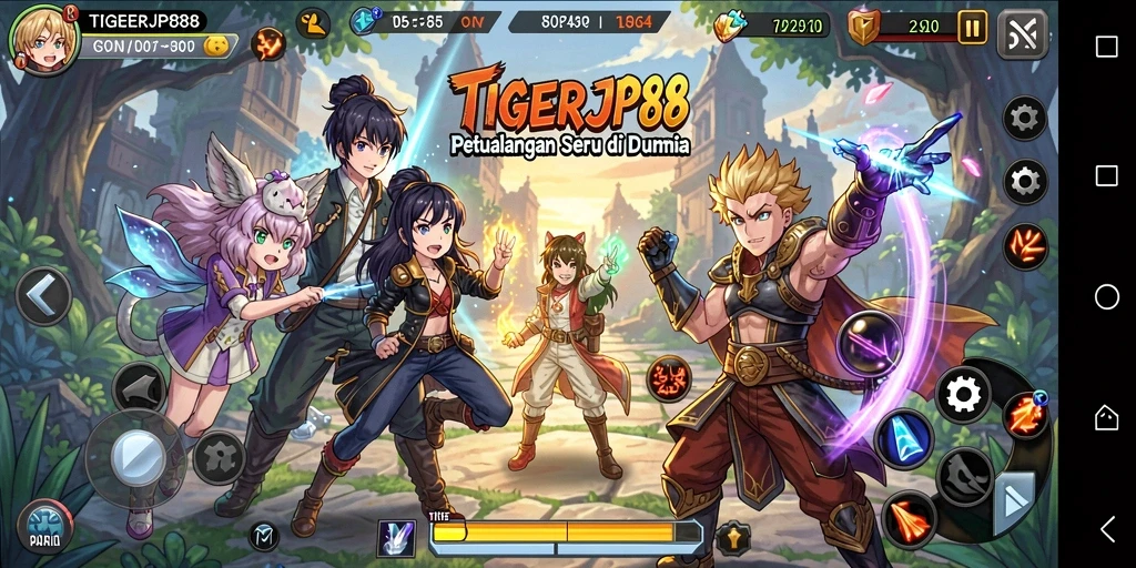 Tampilan gameplay seru dari TIGERJP88 dengan karakter anime.